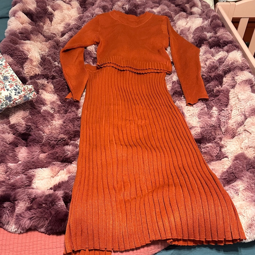 Rust Orange Ribbed Knit Set